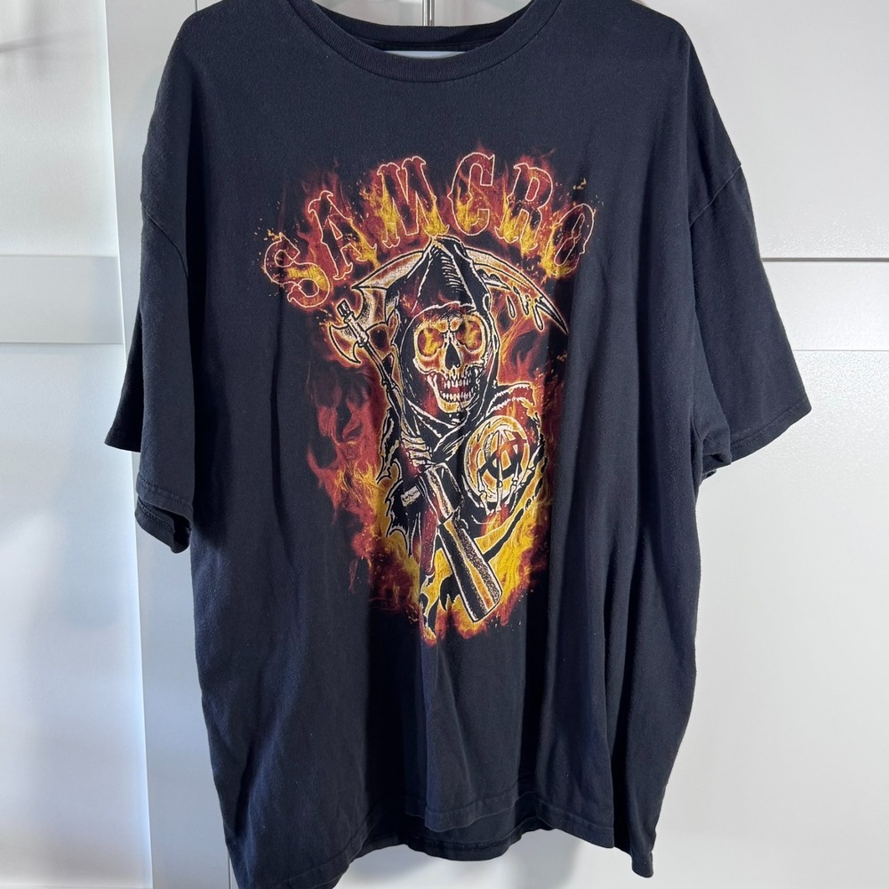Sons Of Anarchy Shirt Mens‎ 2XL Black Reaper Crew SAMCRO Biker Tee Damage